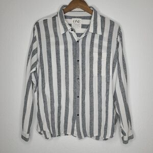 One Teaspoon Grey and White Button Down Shirt Striped Large